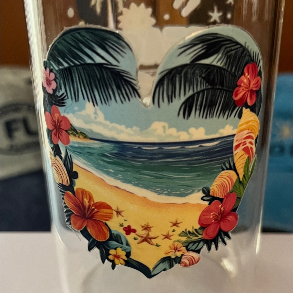 Beach-Themed Glass Tumbler w/ Bamboo Lid-Metal Straw-Cleaning Brush - Picture 3 of 5